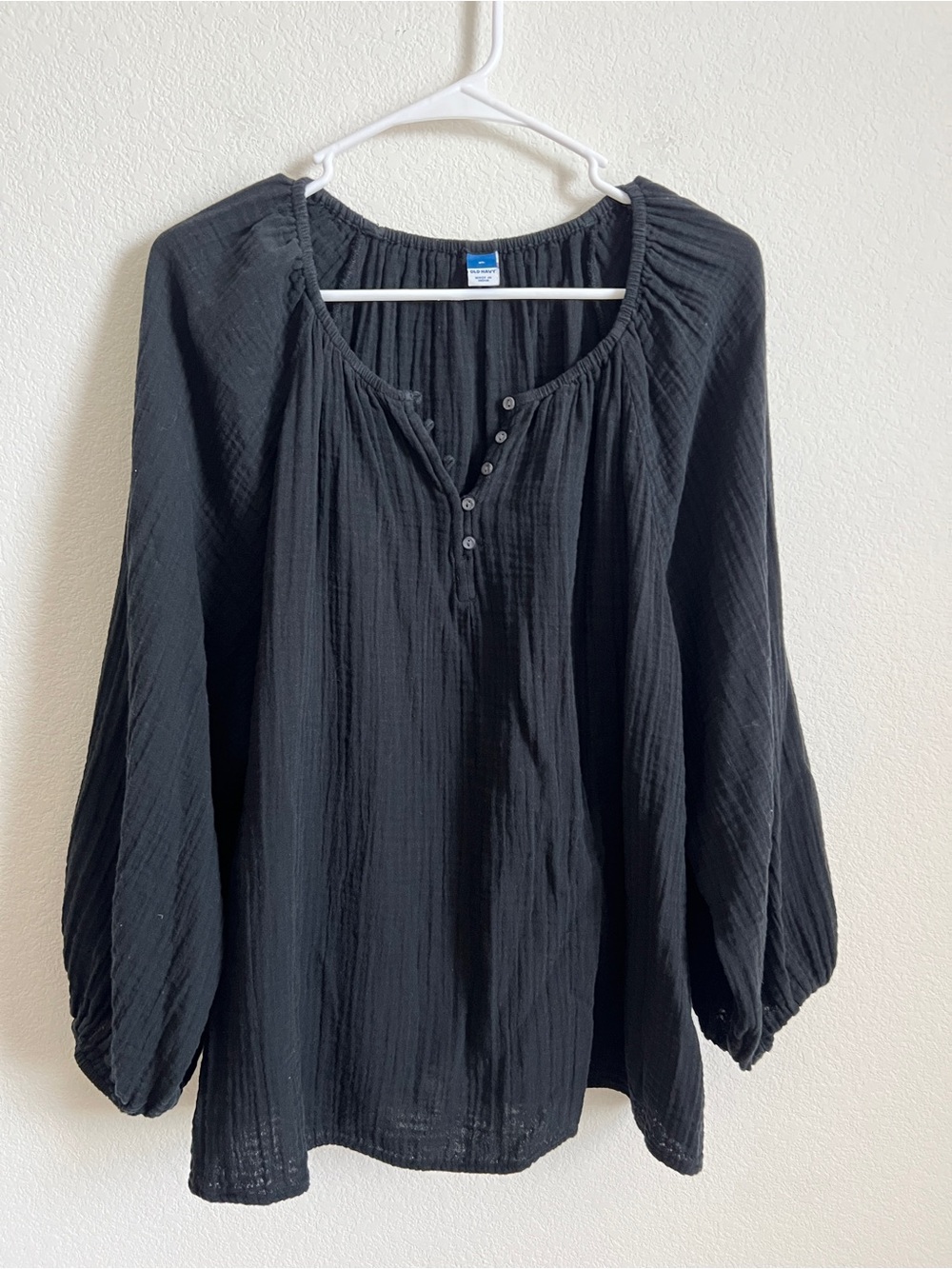 Gauzy Black Peasant Blouse - Women's Lightweight Long Sleeve Top, XL